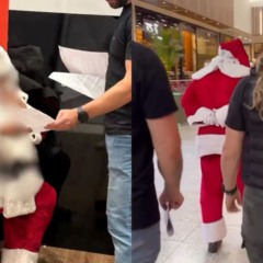 Montagem com duas fotos do momento da prisão do Papai Noel em Santa Catarina