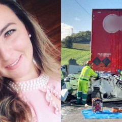 Montagem com foto de Liara Martins e do acidente na BR-376