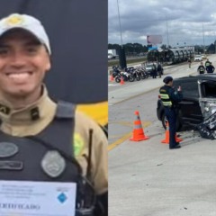 colagem com foto de policial militar William Roberto de Lima e o acidente que o matou