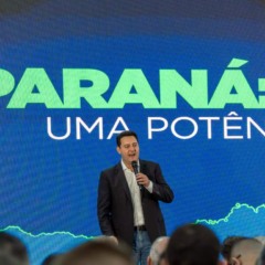 Governador do Paraná, Ratinho Jr (PSD), discursa em evento público.