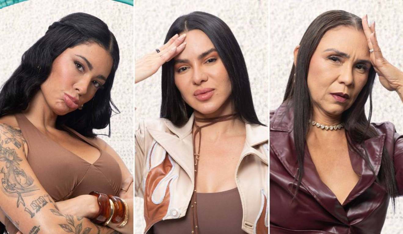 Montagem com fotos de Rayane, Tàmires e Yoná, que formam a sétima roça de A Fazenda