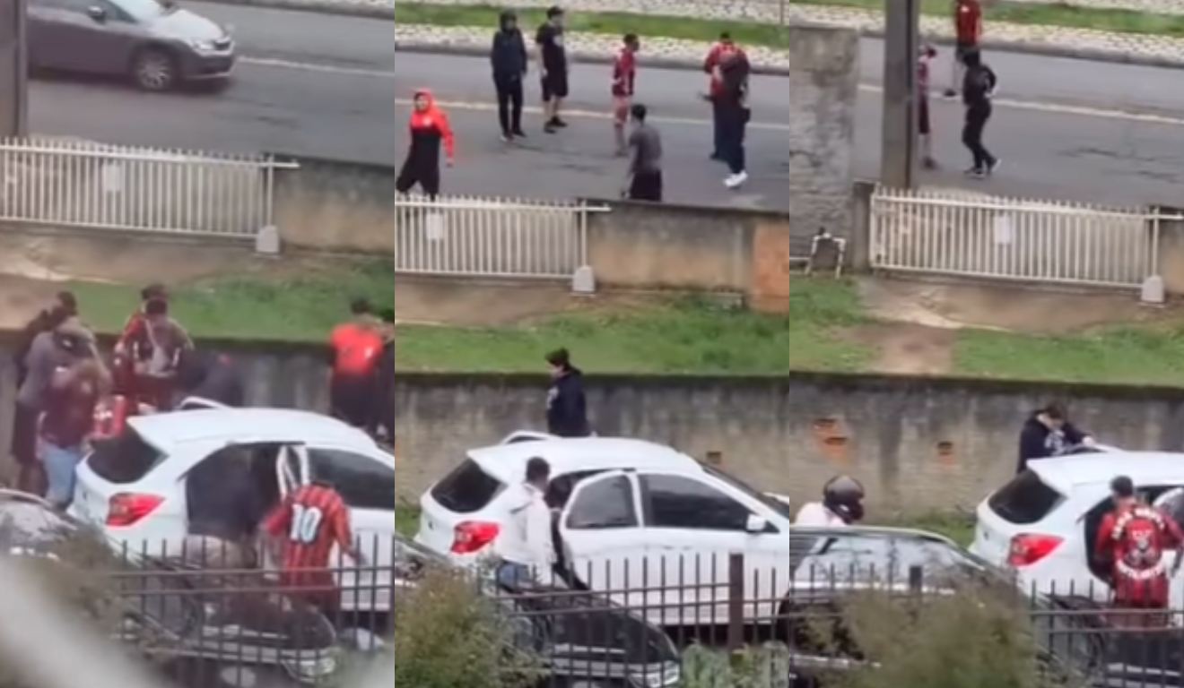 Torcedores do Athletico agridem homem na rua em Curitiba