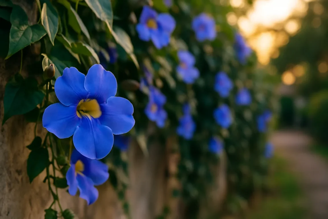 6 formas criativas de usar a tumbérgia azul para cobrir muros e atrair beija-flores