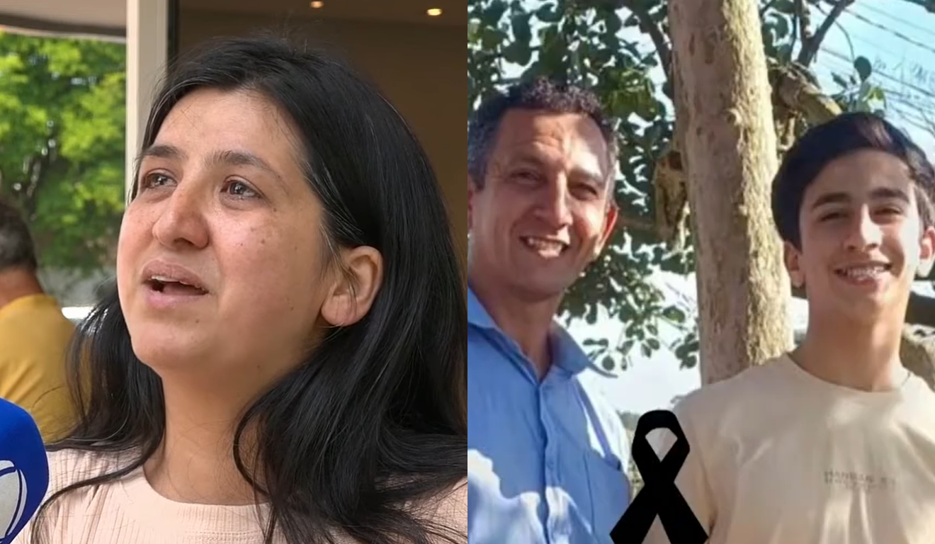 À esquerda, vemos Claudecir e Felipe. Claudecir é um homem branco de cabelo cinza e usa uma camisa azul. Felipe é um garoto branco de cabelo preto e usa uma camiseta amarela. À direita, vemos Rosimari Costa Lima, esposa de Claudecir e mãe de Felipe. Ela é uma mulher branca de cabelo preto e usa uma camiseta salmão. Rosimari está dando entrevista à Ric RECORD, chorando e relatando os últimos momentos do filho.