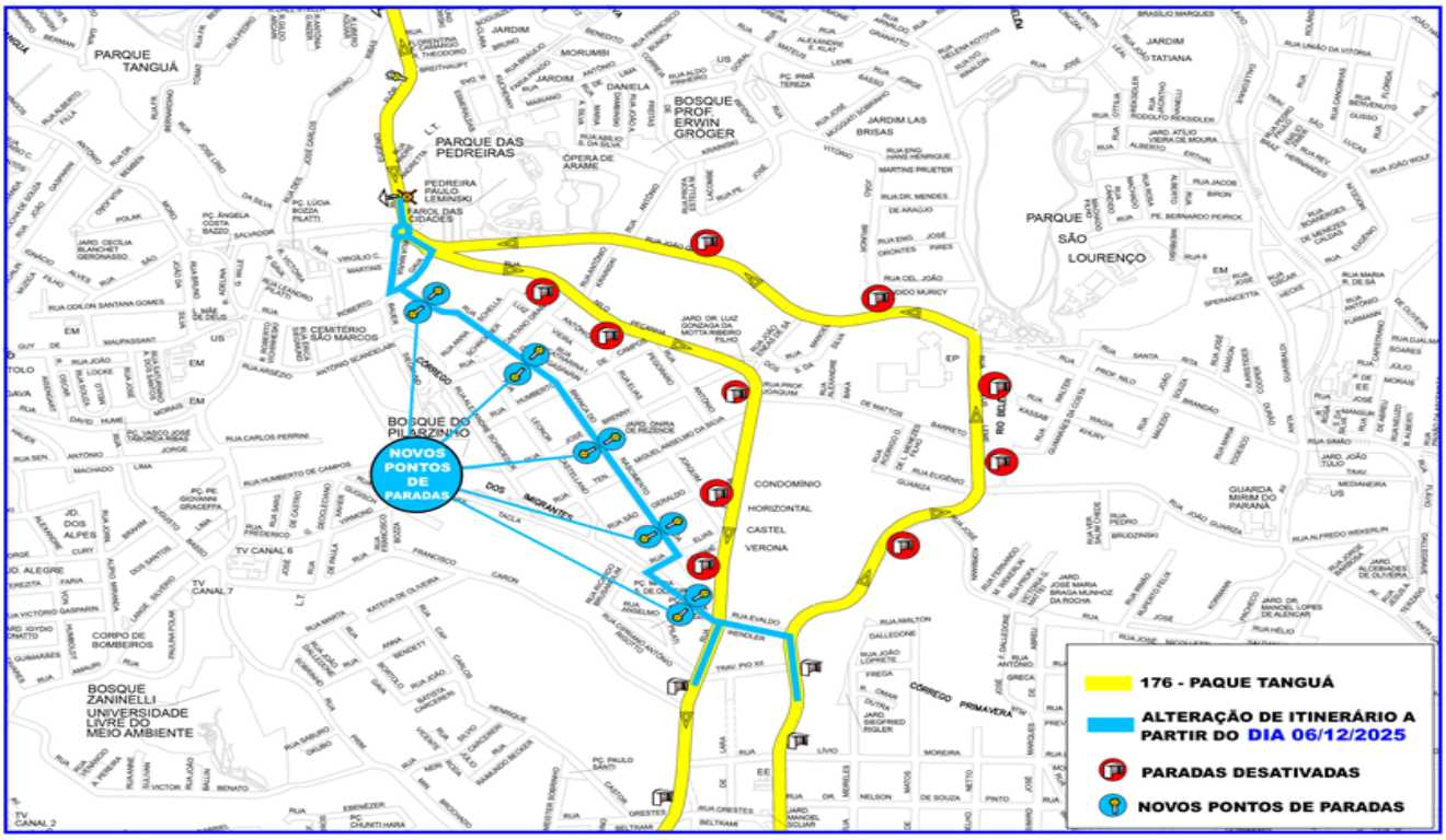mapa do itinerário da linha Parque Tanguá