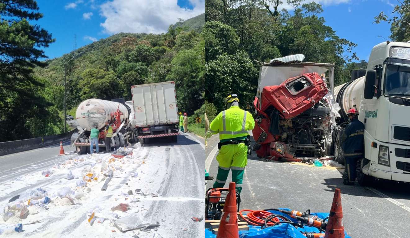colagem com fotos do acidente na br 376