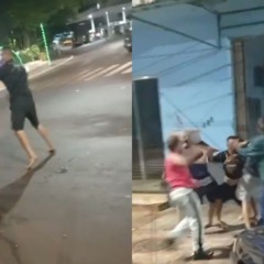 Imagens mostram frames da briga em Nova Aurora, no Paran&aacute;, que deixou homem esfaqueado; ele morreu horas depois