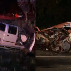 Montagem com fotos de dois veículos envolvidos no acidente na BR-373