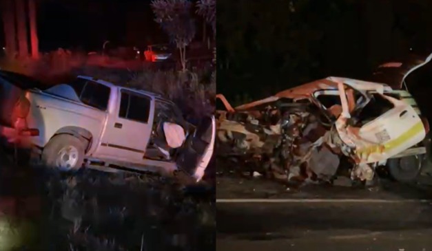 Montagem com fotos de dois veículos envolvidos no acidente na BR-373