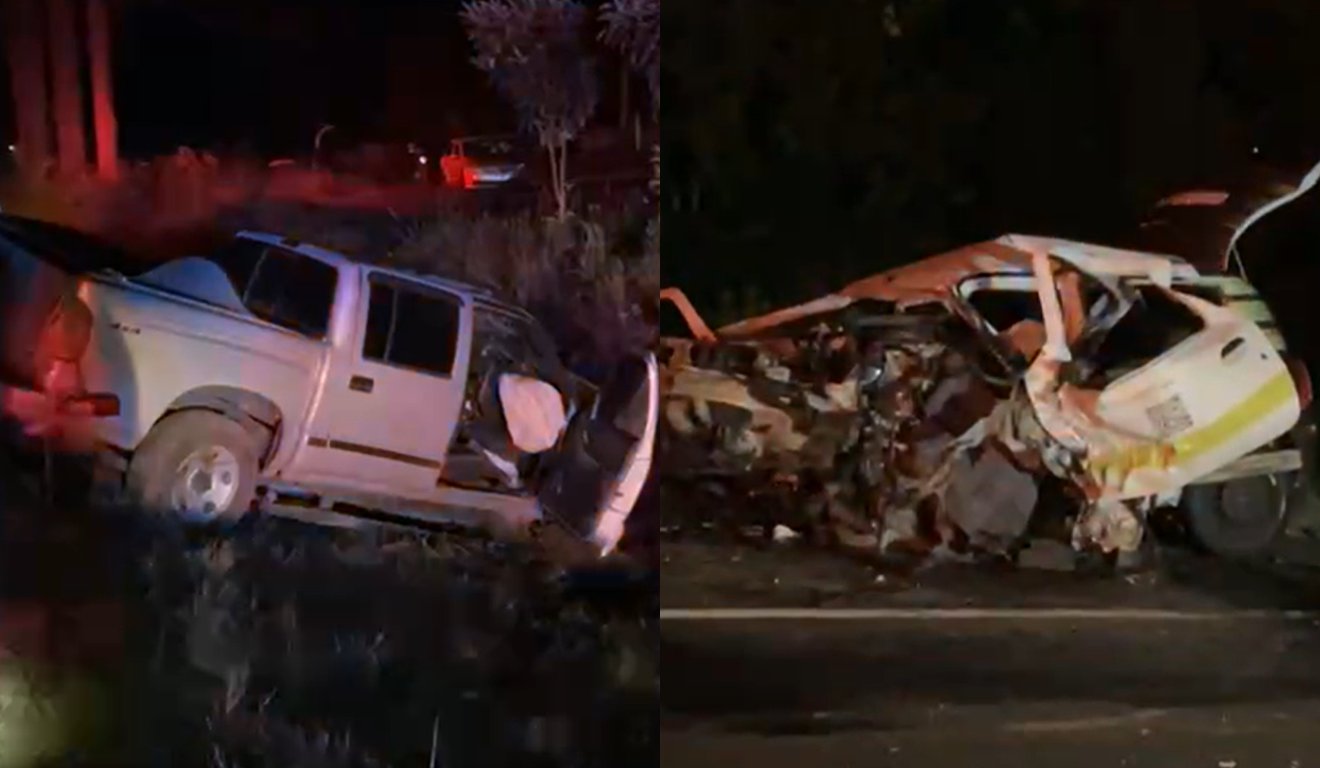 Montagem com fotos de dois veículos envolvidos no acidente na BR-373