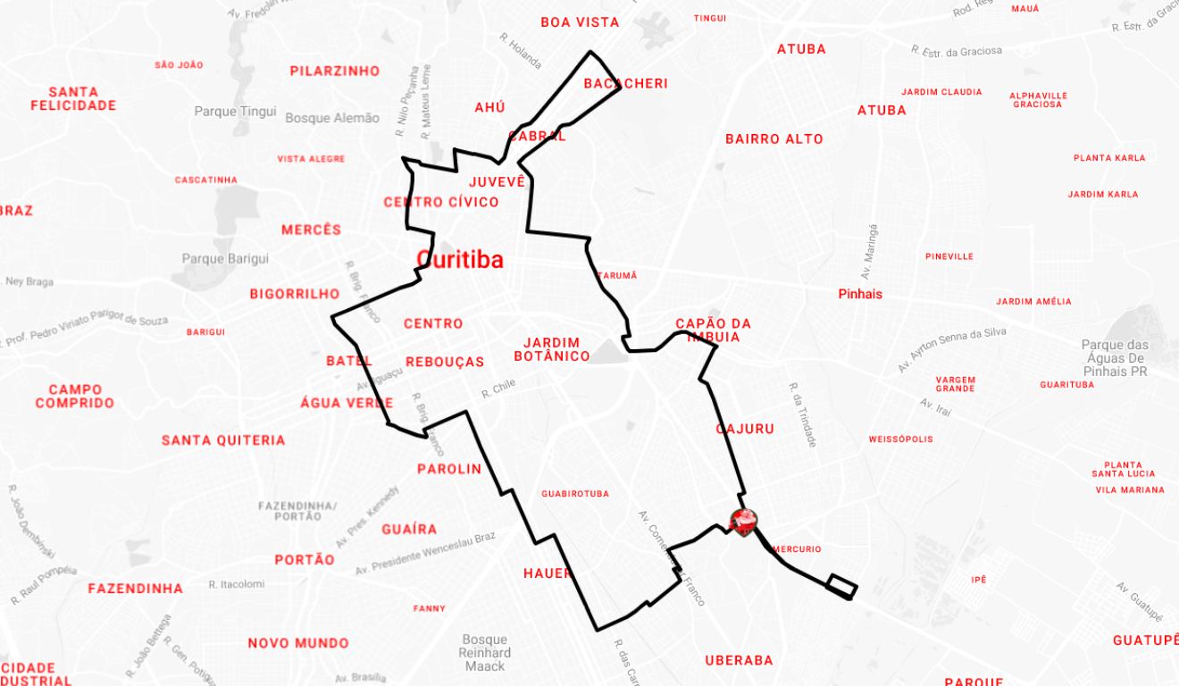 Mapa da Caravana da COca-cola em Curitiba