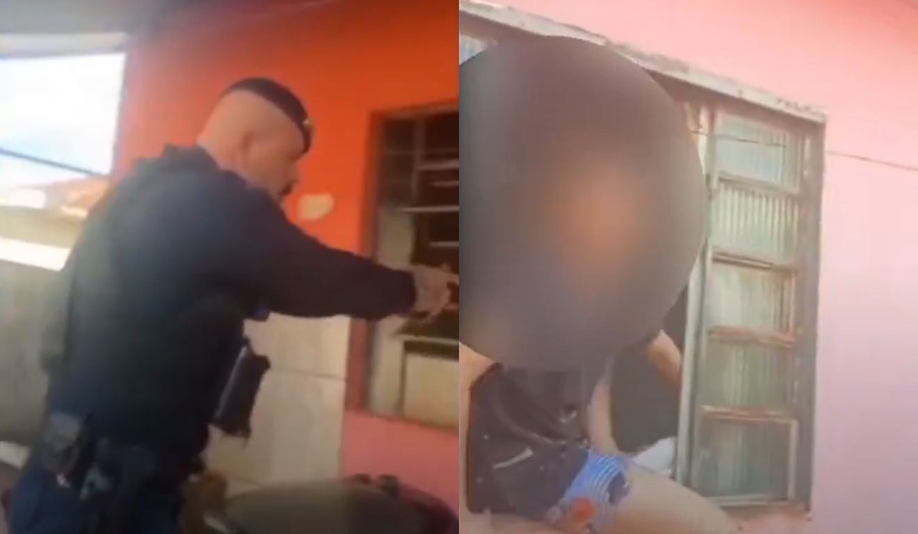 Montagem com duas fotos da abordagem contra cárcere privado em Maringá