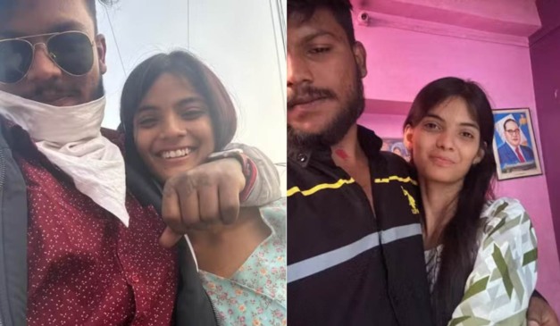 Colagem com fotos do casal.