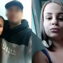 Montagem com fotos de Natali Souza e o marido