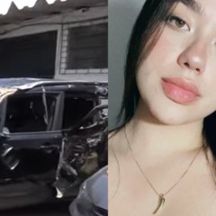 colagem com foto do carro após acidente que matou izabelle tremarin