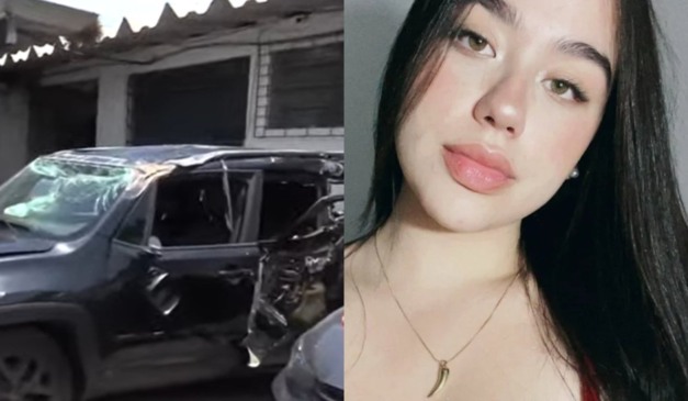 colagem com foto do carro após acidente que matou izabelle tremarin