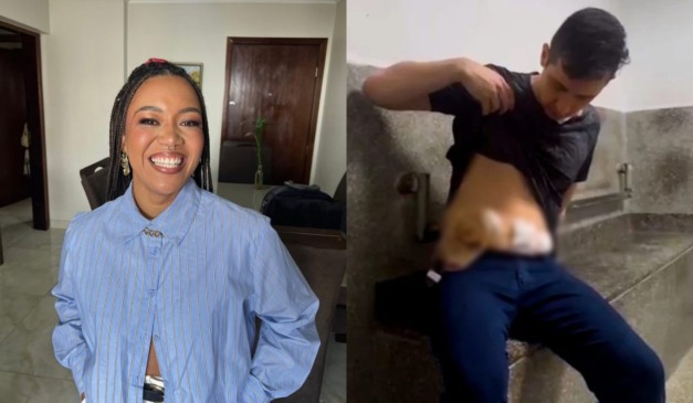 colagem com fotos de Odara Victor Moreira e seu ex-marido Lucas Souza