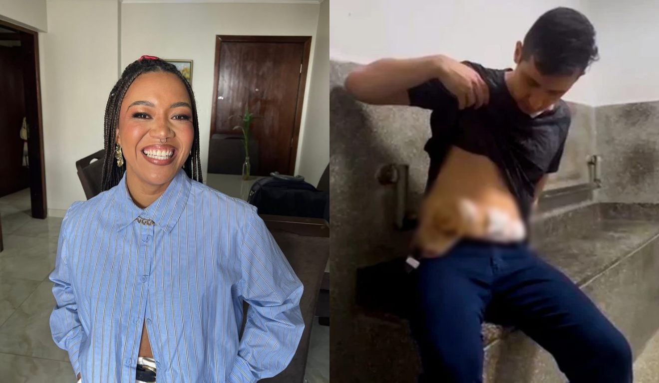 colagem com fotos de Odara Victor Moreira e seu ex-marido Lucas Souza