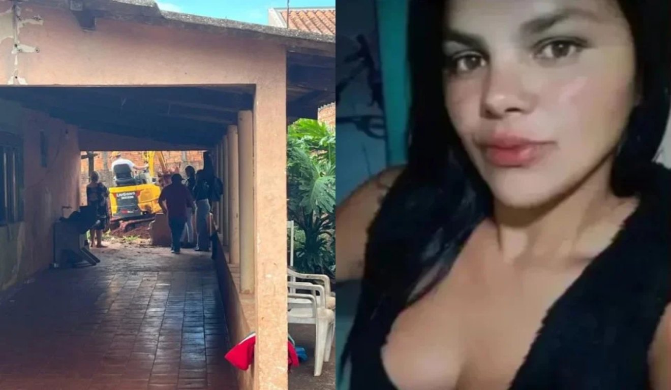 colagem com fotos de Cíntia Cristina Silveira da Costa e a casa onde a polícia realizou uma operação