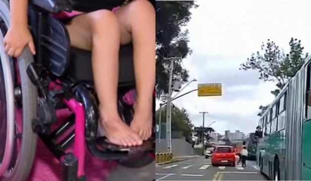 colagem com fotos do atropelamento de uma criança cadeirante em curitiba