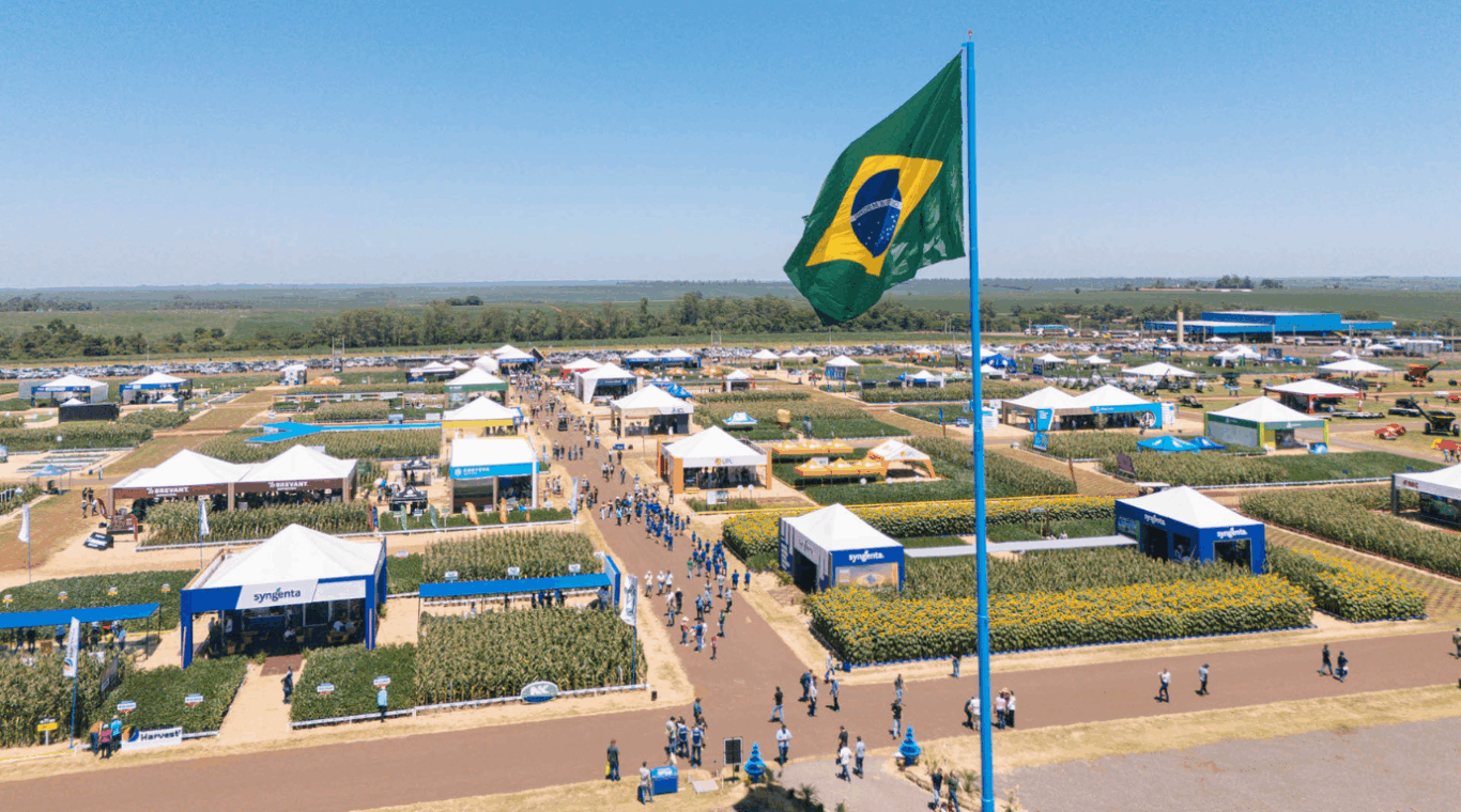 dia de campo c.vale visto de cima, com bandeira do brasil e ceu azul