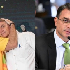 colagem com fotos de flávio e jair bolsonaro