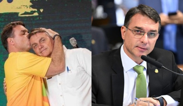 colagem com fotos de flávio e jair bolsonaro