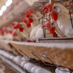 frangos no abatedouro, com ovos abaixo