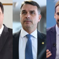 Montagem com fotos de Ratinho Jr, Flávio Bolsonaro e Eduardo Leite