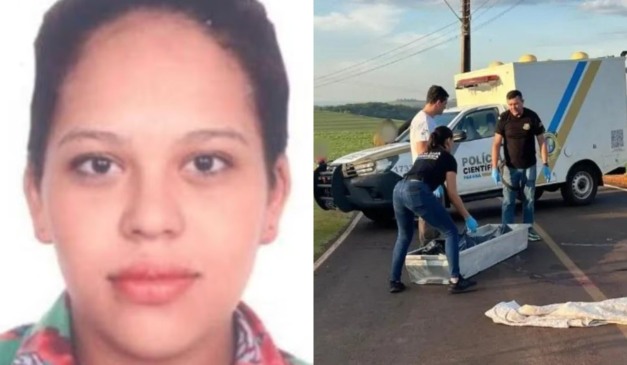 Montagem com foto de Barbara Santos da Silva e o local onde o corpo foi encontrado