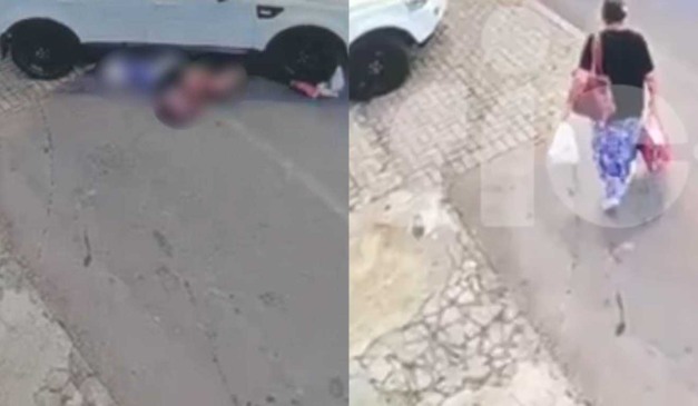 Idosa atropelada por carro em Ponta Grossa e momentos antes em montagem