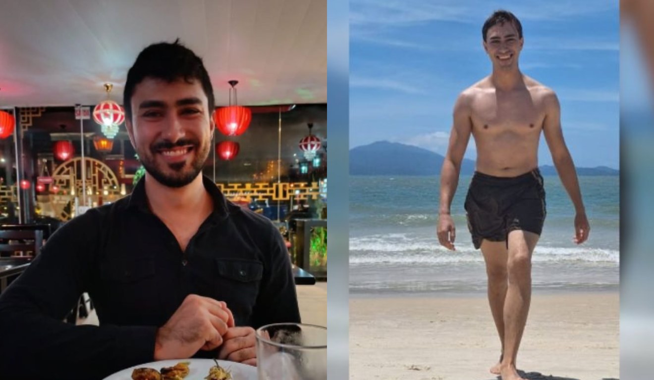 colagem com fotos de Cainã Correa Caldas, de 29 anos, morreu na praia da Joaquina, no sábado (13)