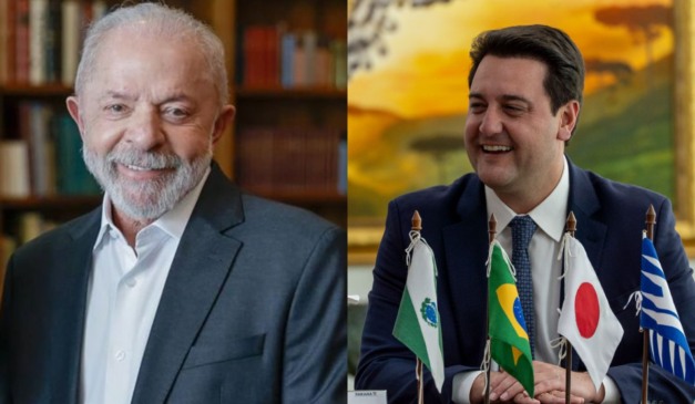 colagem com fotos de lula e ratinho junior