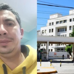 Colagem de homem e hospital.