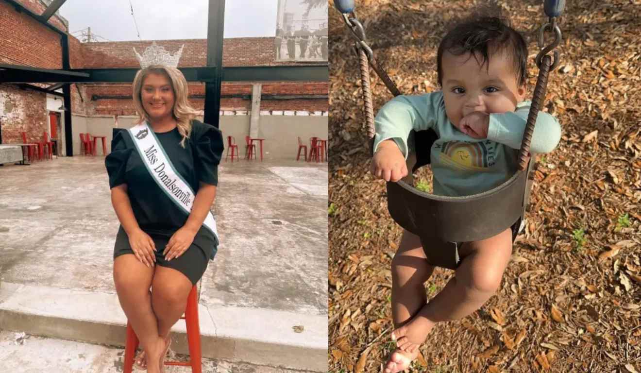 Colagem ex-miss e bebê.