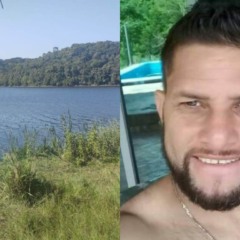 Montagem com duas fotos, na primeira a represa de Piraquara e ao lado Vanderlei Augusto Soares que morreu afogado