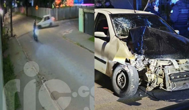 Motorista bateu carro em poste após quase atropelar motociclista.