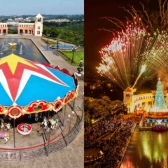 Carrossel e show de fogos.