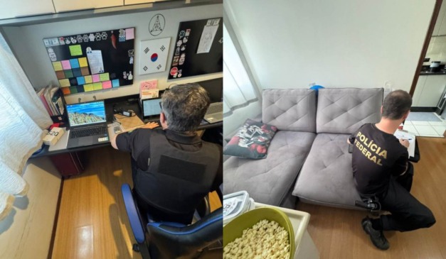 Montagem com duas fotos da ação policial contra suspeitos de ataques contra deputados