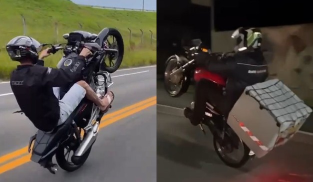 Montagem com fotos dos motociclistas em manobras irregulares