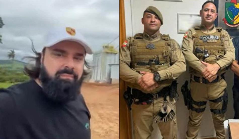 colagem com fotos de José Oswaldo Dell Agnolon e os policiais militares Bruno Sevonca e Milton dos Santos Júnior