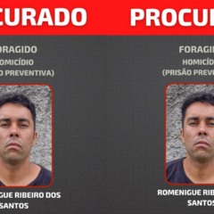 colagem com fotos de Romenigue Ribeiro dos Santos, procurado por homicídio pela PCPR
