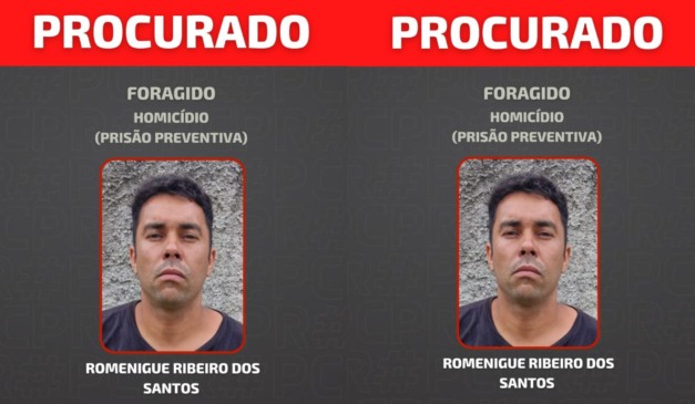 colagem com fotos de Romenigue Ribeiro dos Santos, procurado por homicídio pela PCPR