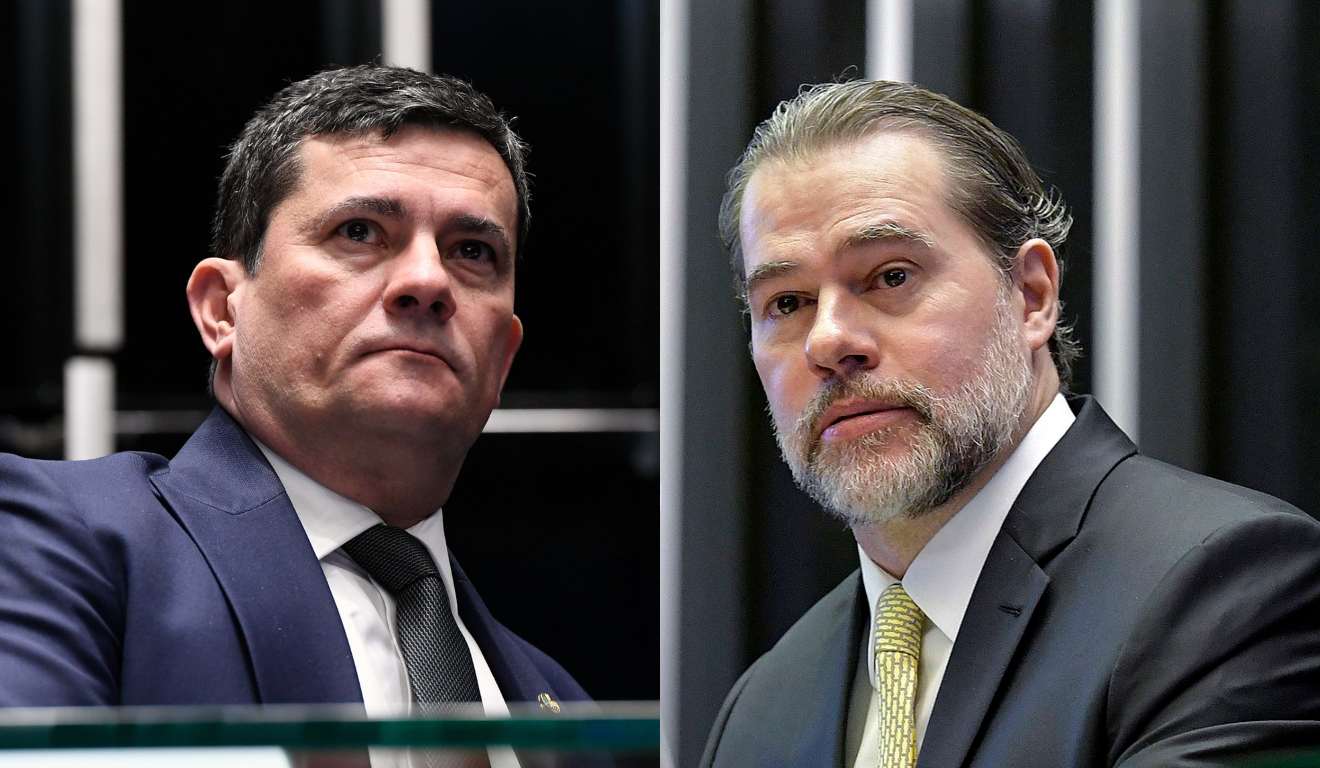 Colagem de fotos do ex-juiz e senador Sérgio Moro e o ministro do STF Dias Toffoli
