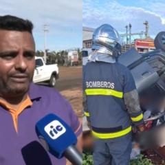 Montagem com foto do motorista reserva e do carro após acidente na PR-170