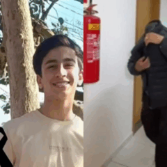 À esquerda, Claudecir e Felipe. Claudecir é um homem branco de cabelo cinza e usa uma camisa azul. Felipe é um garoto branco de cabelo preto com camiseta amarela. À direita, vemos o suspeito de matar pai e filho indo prestar depoimento à PCPR, com o rosto encoberto por uma jaqueta.