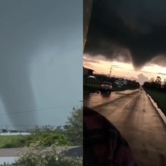 colagem com fotos de tornado na fronteira do paran&aacute;