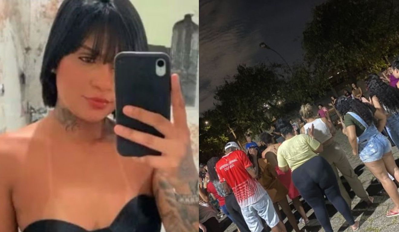 colagem com foto de Taynara Souza Santos, de 31 anos e vigília realizada para a pedir pela recuperação dela