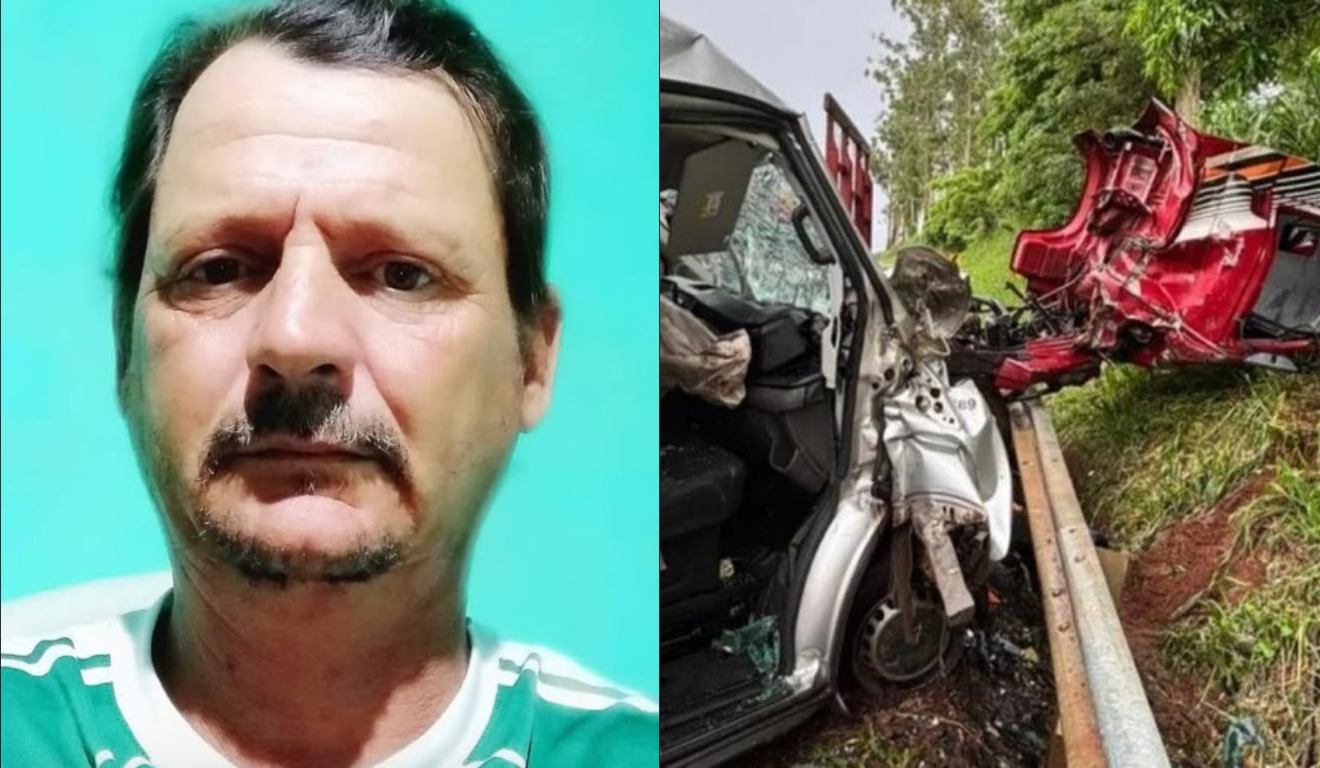 colagem com foto do acidente na pr-82 e vítima fatal