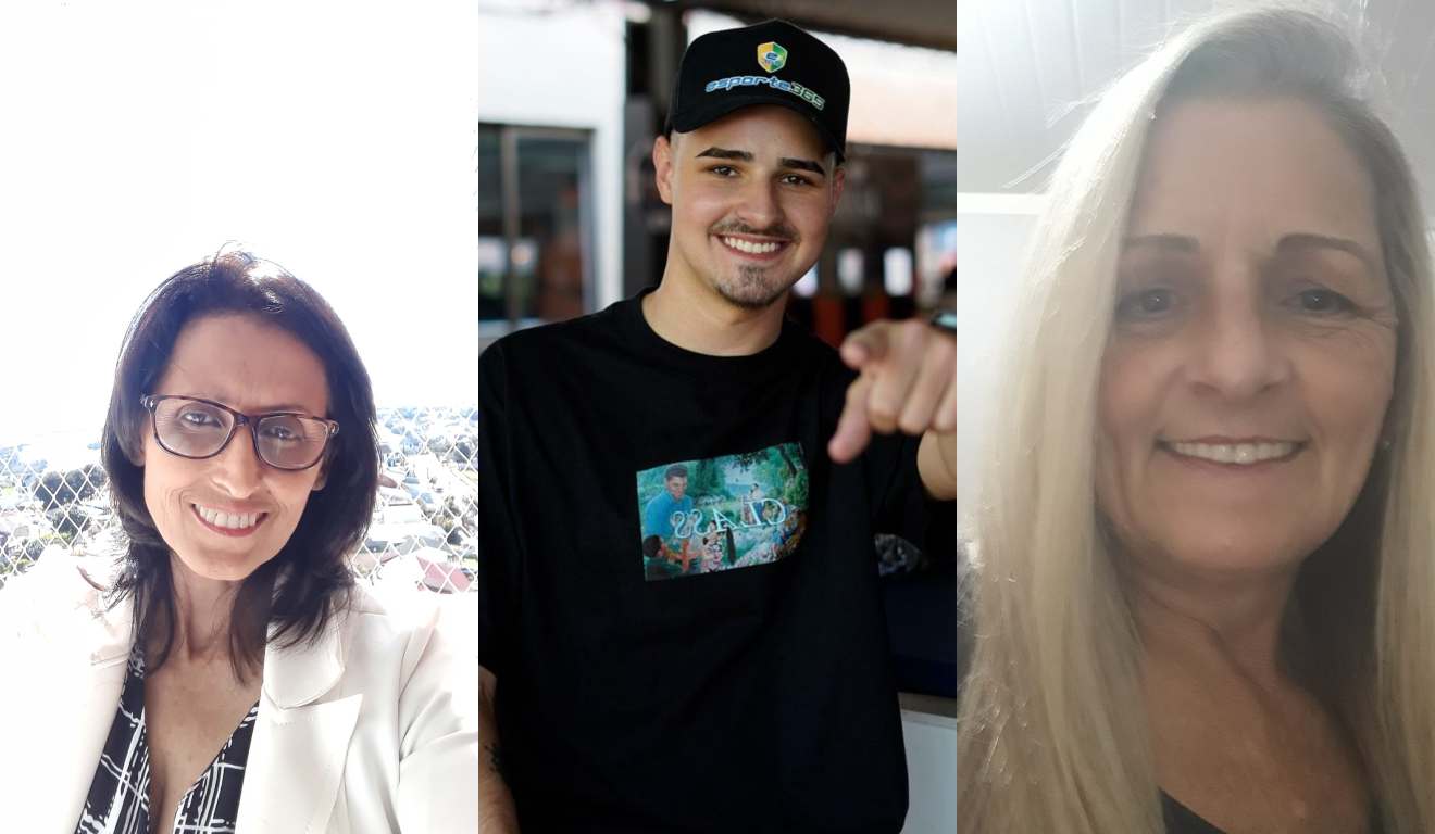 colagem com fotos de Luan Favil de Souza, 23 anos, Sônia Regina Favil, 60 anos, e Sandra Luzia Lesczynski